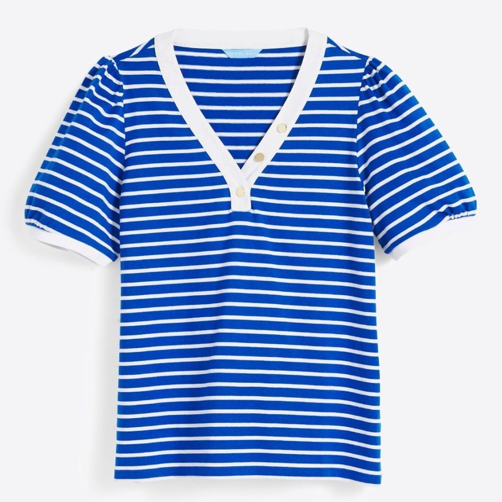 Draper James Puff Sleeve T-Shirt in Blue Nautical Stripe XS NWT